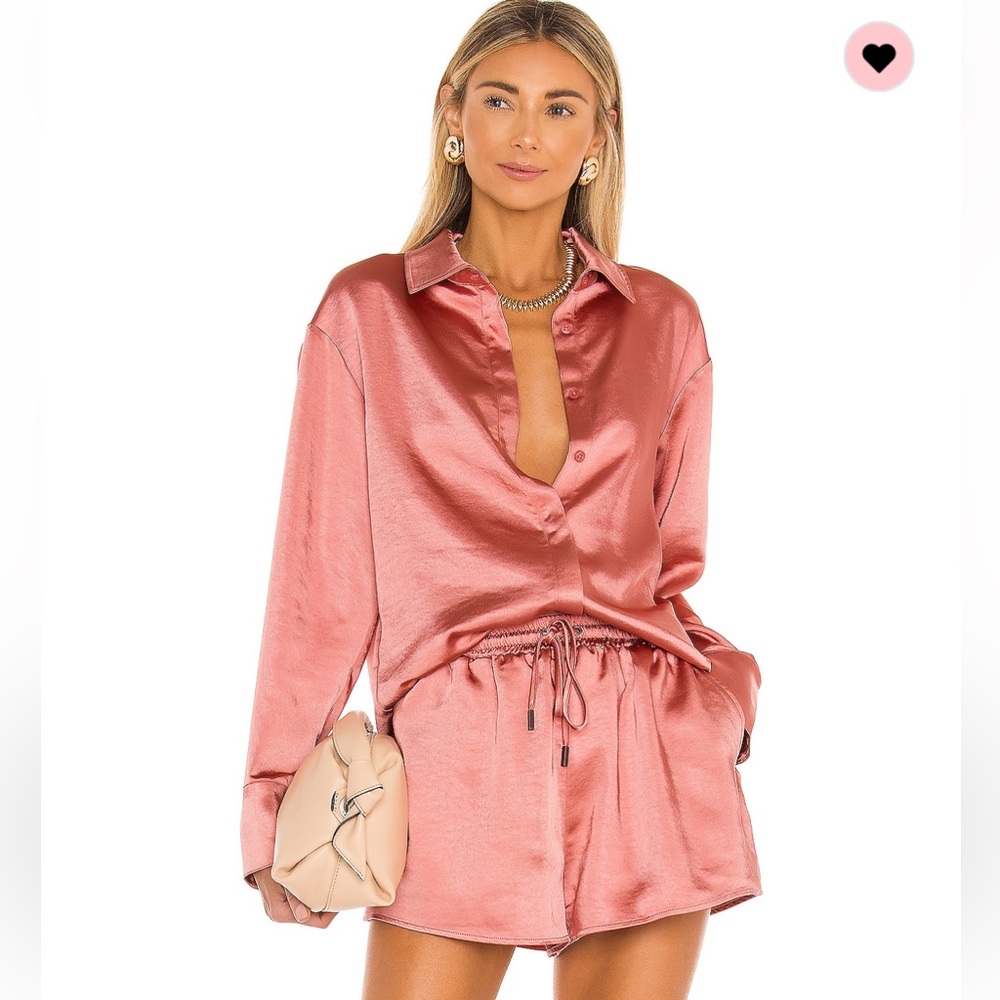 Camila Coelho Satin button up and short set